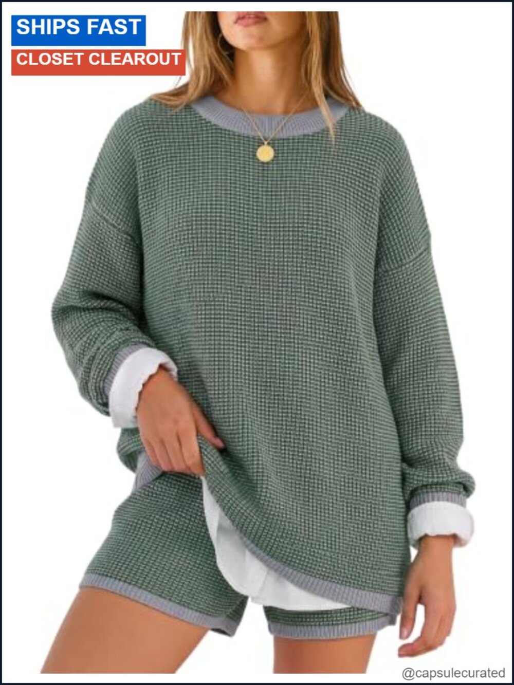 Striped Lounge Set for Women Long Sleeve Sweater and Shorts